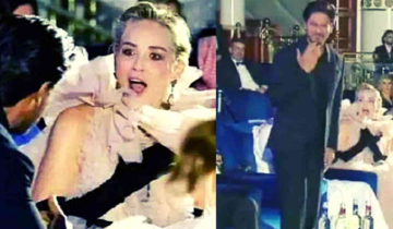 Actress Sharon Stone, on seeing SRK, screams, "Oh my God."