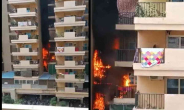 A massive fire breaks out at Gaur City's 14th Avenue in Greater Noida West, residents evacuated safely