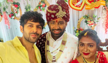 Kartik Aaryan attends his bodyguard's wedding-happily poses for pictures with the newly weds