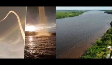 Rare golden Waterspout on Russia's Kama River captivates netizens