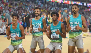 The men's 4x400m relay team from India places fifth at the 2023 WAC