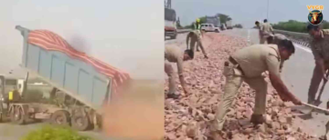 Driver Dumps Entire Truck of Gravel on Expressway to Escape RTO! 🚨 | Greater Noida