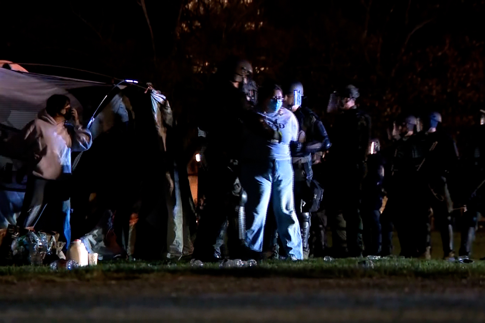 photo: Police arrest protesters at Dartmouth College on Wednesday night. 