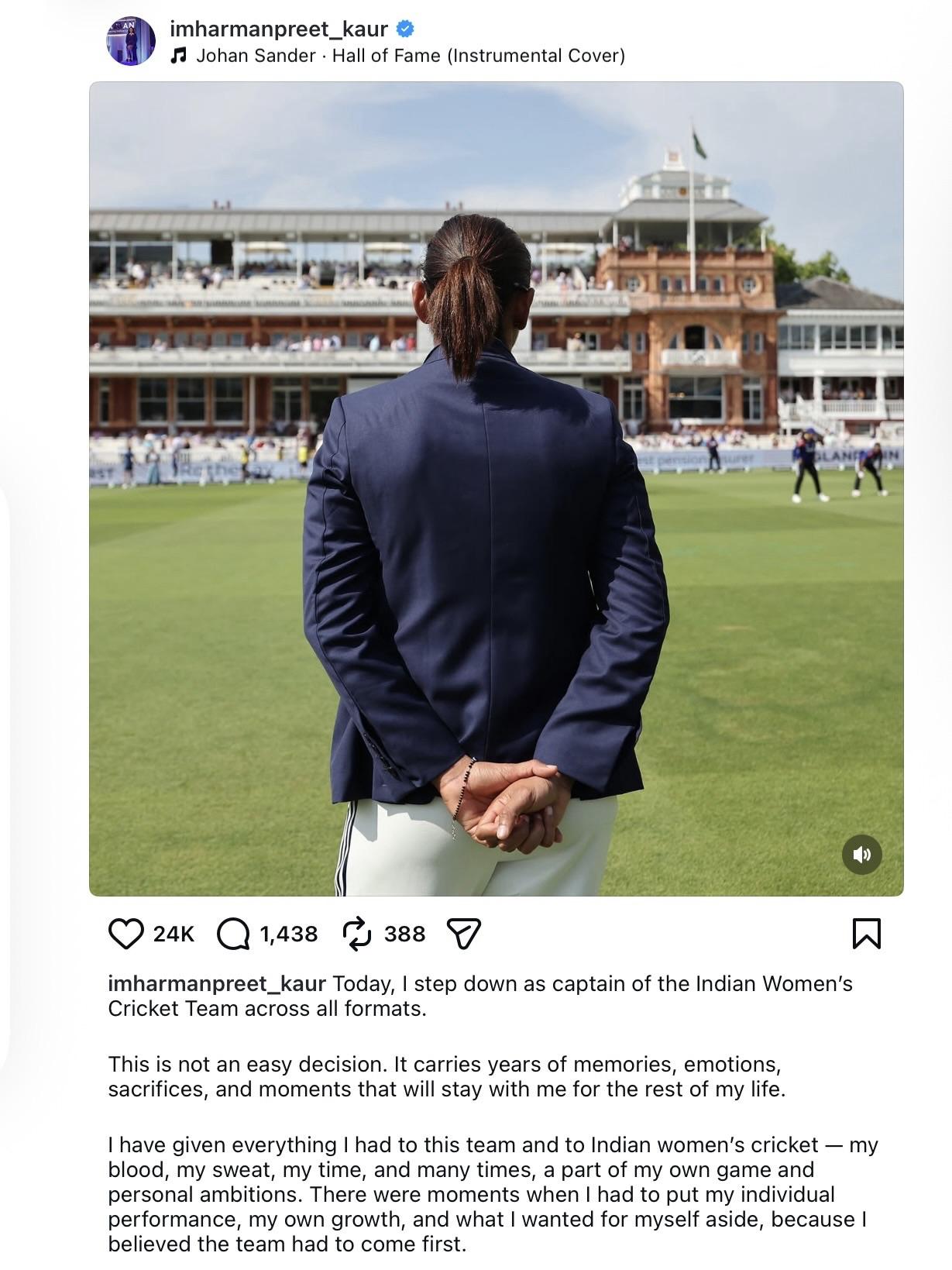 Harmanpreet Kaur Steps Down as India Captain Across Formats