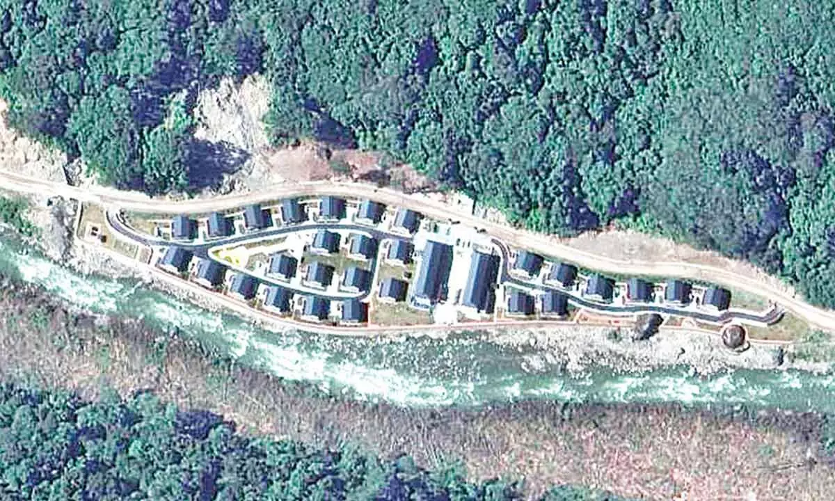 Chinese settlement in Bhutan, Satellite view.