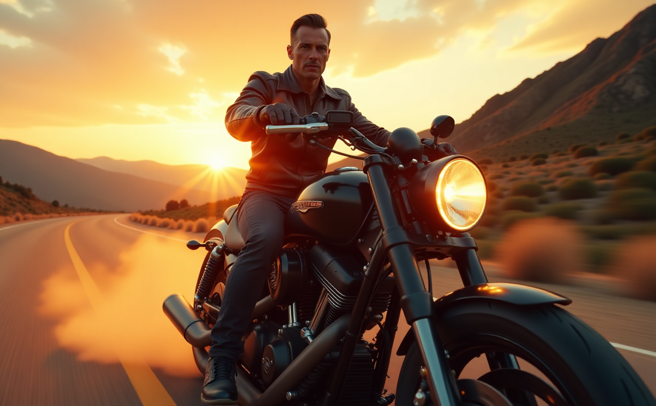 Man in leather jacket riding a bike