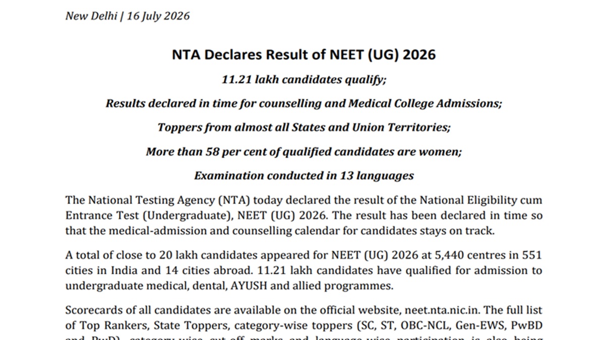 NEET UG 2026 Re-Test Result