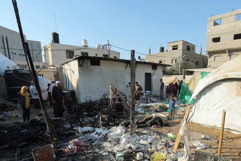 Israeli strike on a tent camp for displaced people in Deir el-Balah in the central Gaza Strip