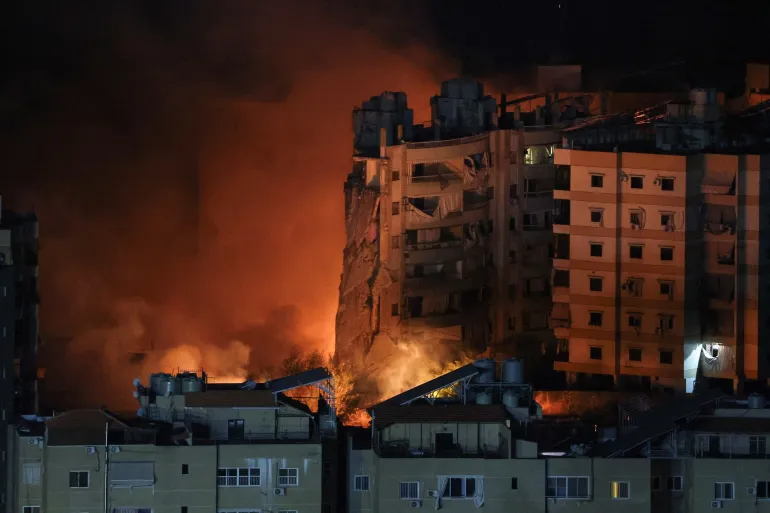 Six buildings were levelled in 17 Israeli air strikes on south Beirut [Mohamed Azakir/Reuters]