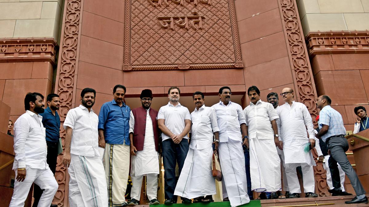 photo: INDIA Bloc including rahul gandhi at parliament 