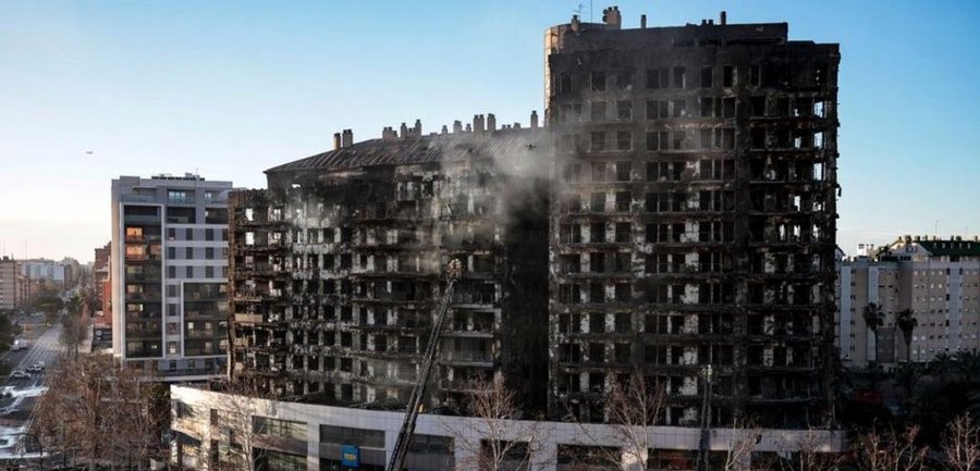 photo: apartment buildings where a fire occurred in Valencia, Spain, February 23, 2024