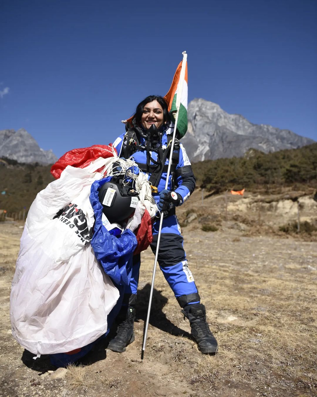 Photo: India's Shital Mahajan sets a record-breaking parachute landing