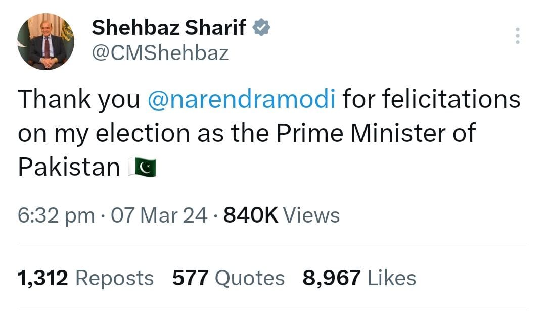 Pakistan PM shehbaz sharif expressed gratitude on X