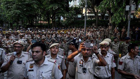Police and barricades near Jantar Mantar in Delhi during the CJP protest
