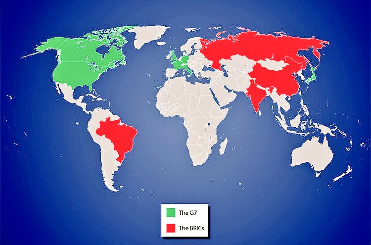 BRICS vs G7 world map image