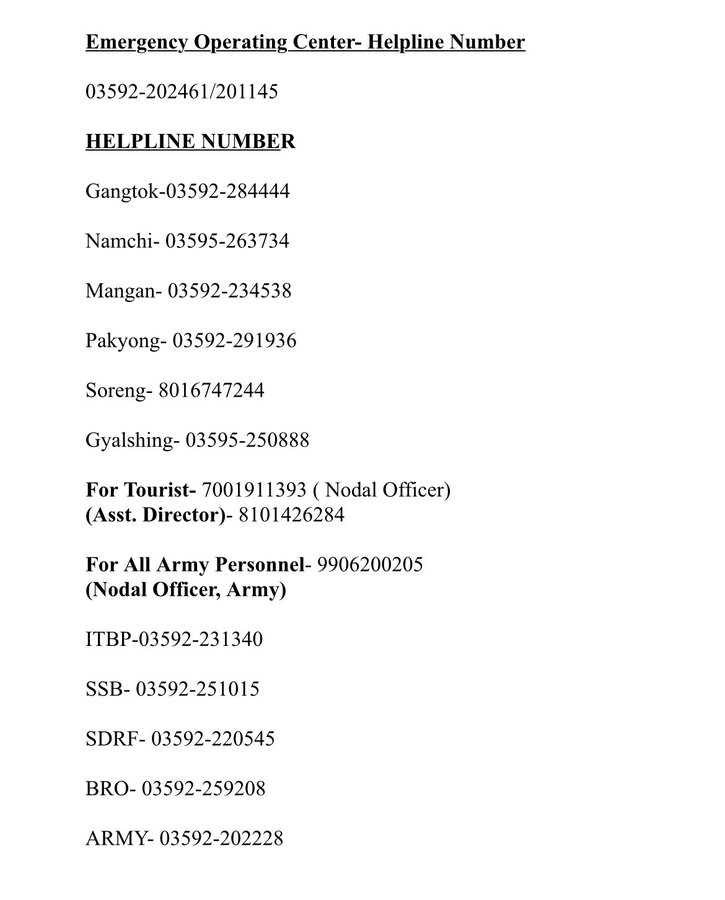 emergency helpline nos. sikkim 