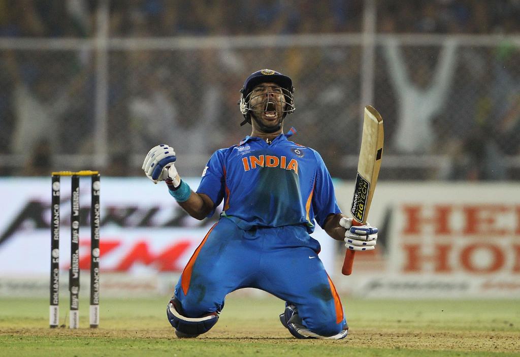 Yuvraj Singh celebrating after his century