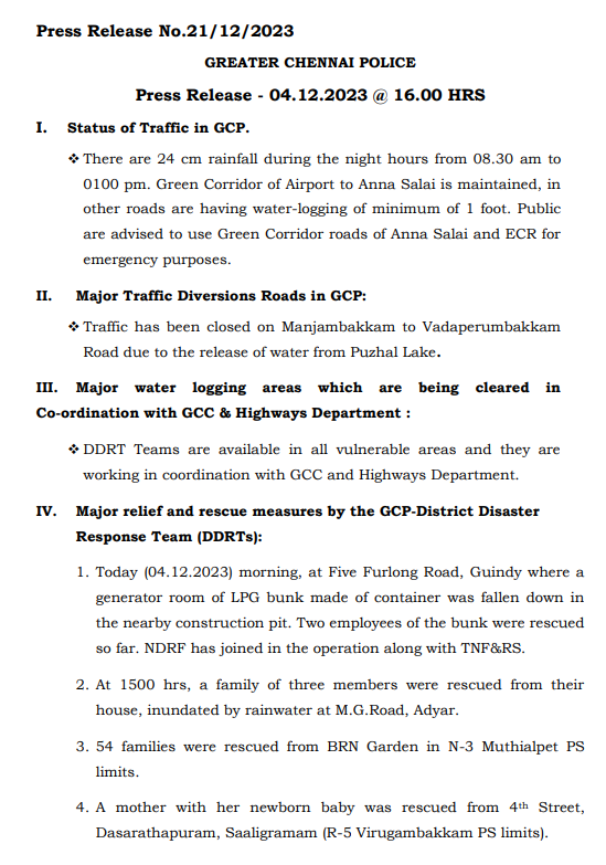 Reported deaths in Chennai 