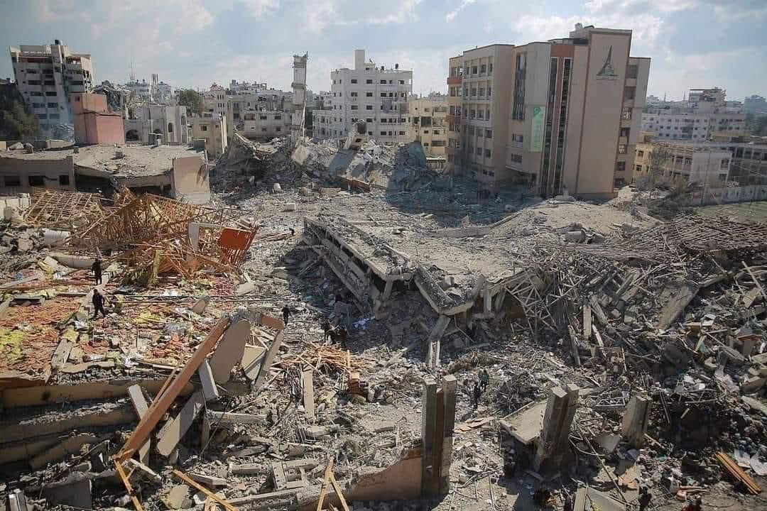 ruined university in gaza