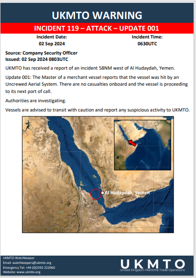 UKMTO WARNING INCIDENT 119-ATTACK-UPDATE 001