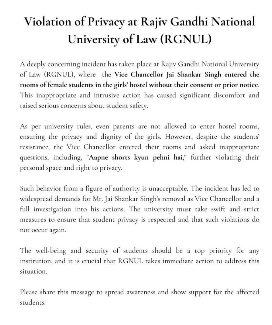 RGNUL protests continue; students write to Chancellor calling for resignation of Vice-Chancellor