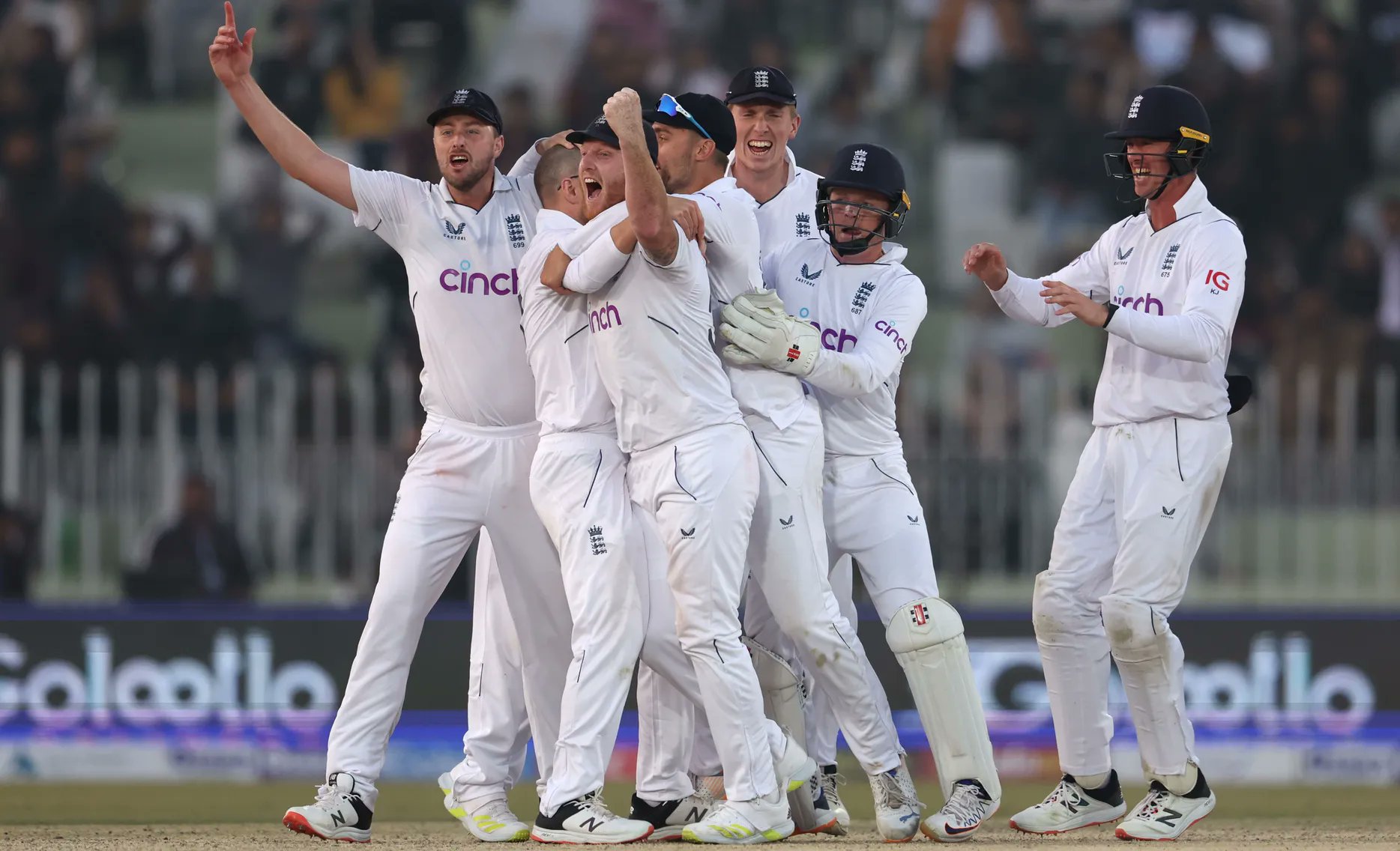 England all bowlers celebrating