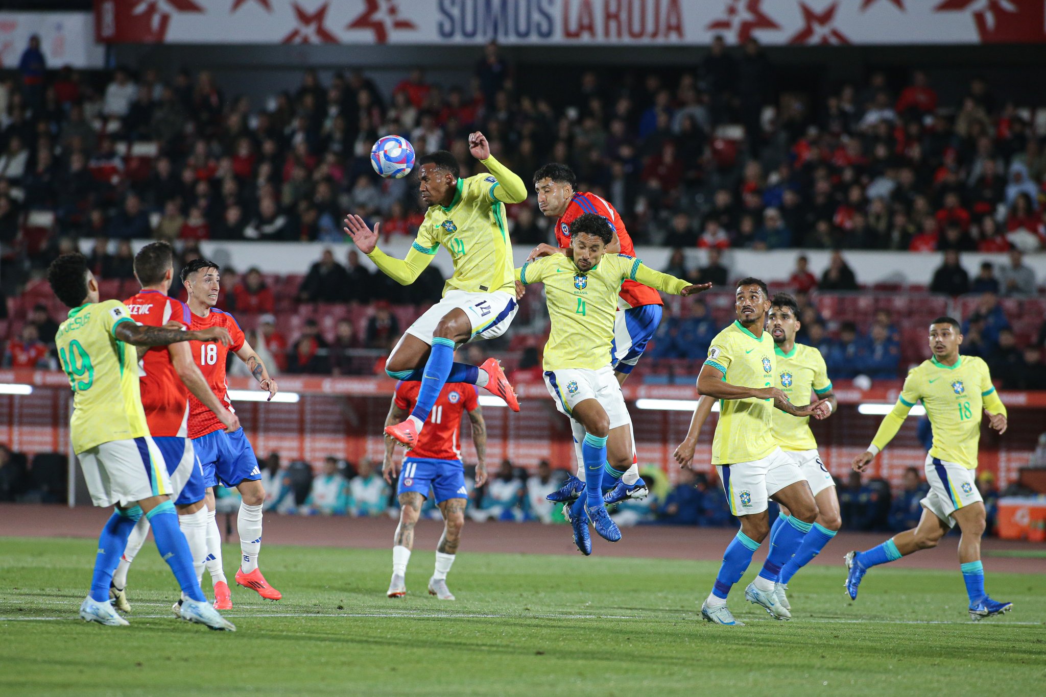 Brazil’s Luiz Henrique celebrates after scoring his team’s second goal during the FIFA World Cup 2026 South American Qualifier against Chile at Estadio Nacional de Chile in Santiago on Thursday. 