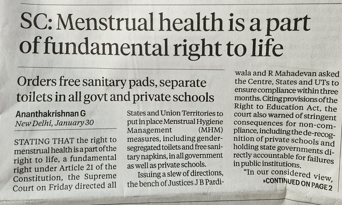 Supreme Court Declares Menstrual Health a Fundamental Right Under Article 21