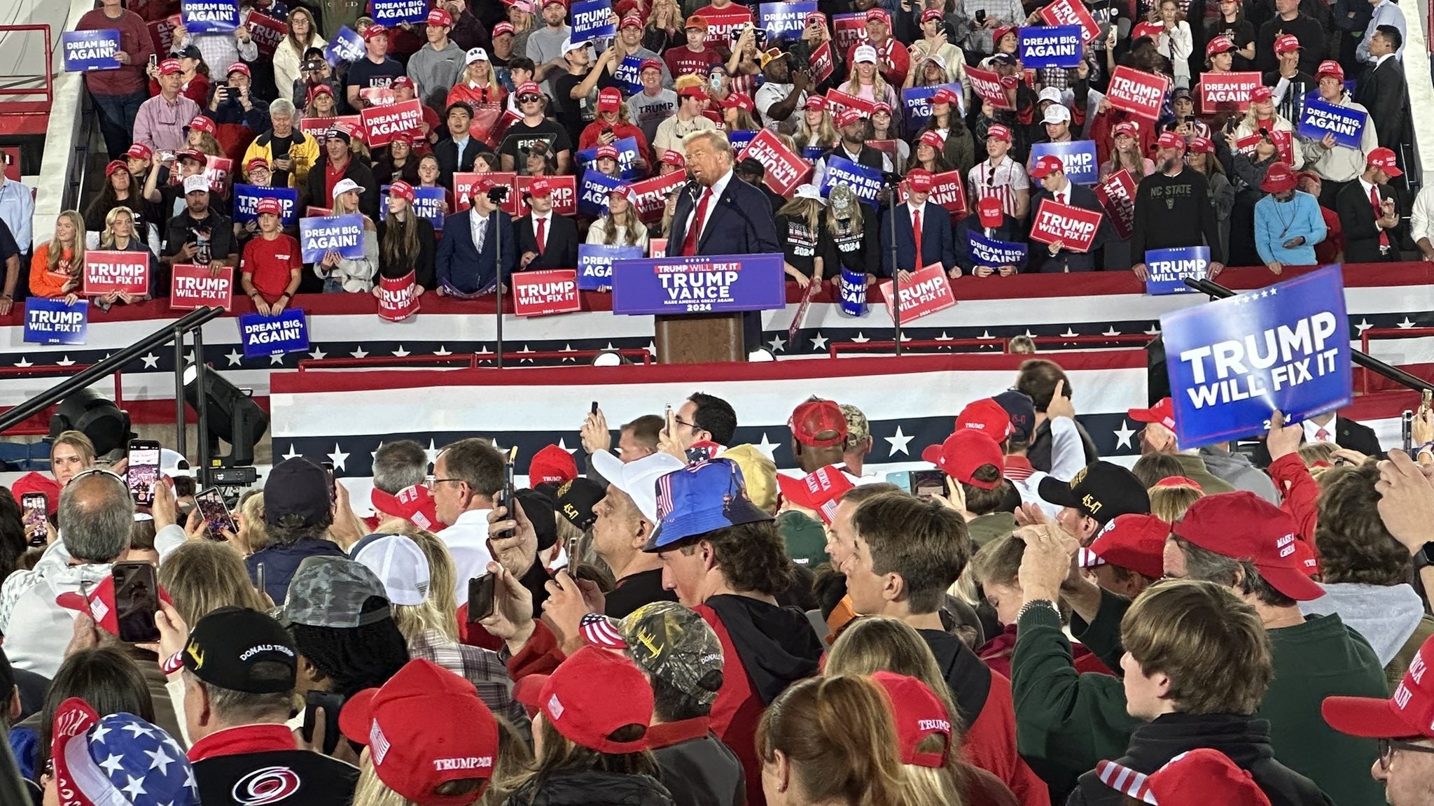 Republican presidential nominee and former U.S. President Donald Trump speaks at a campaign rally at PPG Paints Arena in Pittsburgh, Pennsylvania, US, November 4, 2024. 