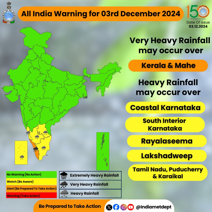 Rainfall warning in southern sates like Kerala, Tamil Nadu , bengaluru  - Cyclone fengal - #rainfallwarning #IMDWeatherUpdate #stayalert #staysafe #Tamilnadu #Karnataka #Kerala