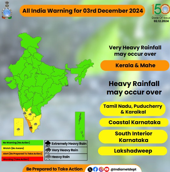 Rainfall Warning : 03rd December 2024  Latest on Cyclone Fengal 