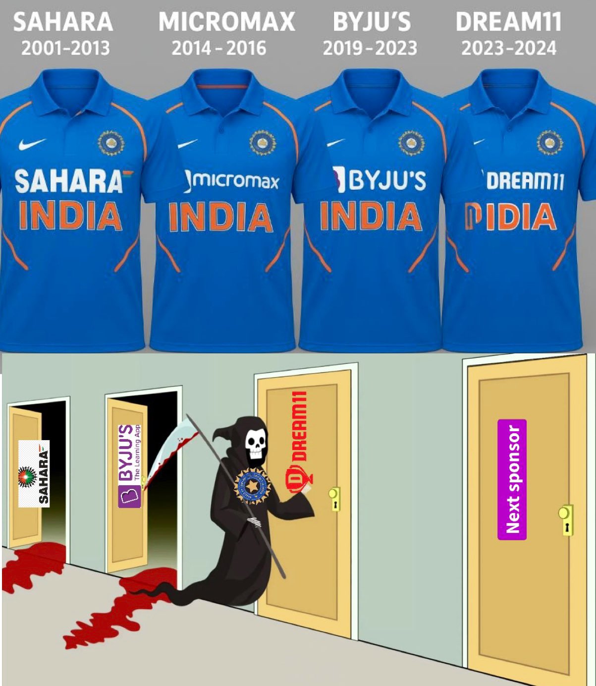 Sahara byjus oppo Dream11 Indian Cricket Team Jersey Sponsor