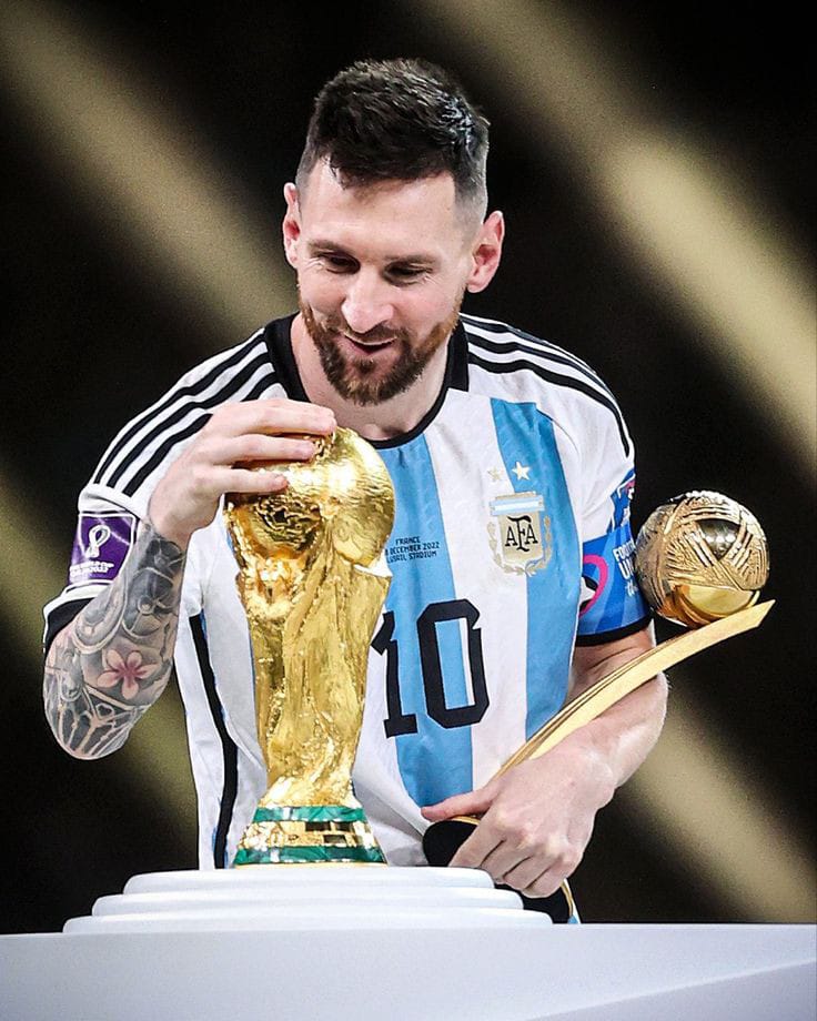 Messi with golden ball and Trophy 