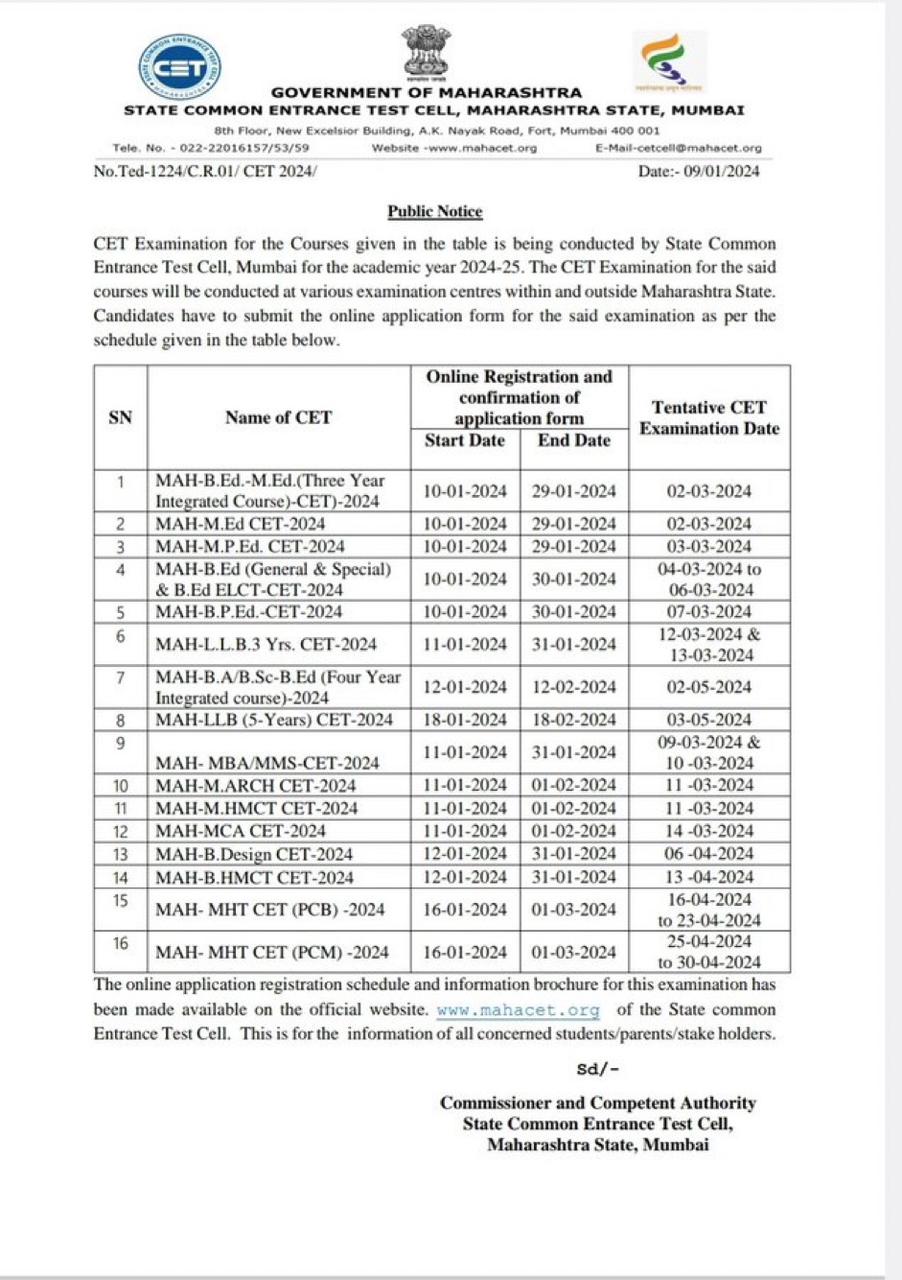 MAH CET Official Notification