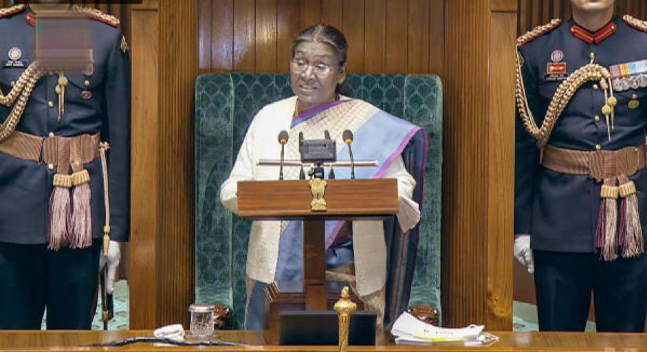 President Droupadi Murmu commenced with "This is my first address in the new Parliament building. This grand building was built at the beginning of the Amrit Kaal. 