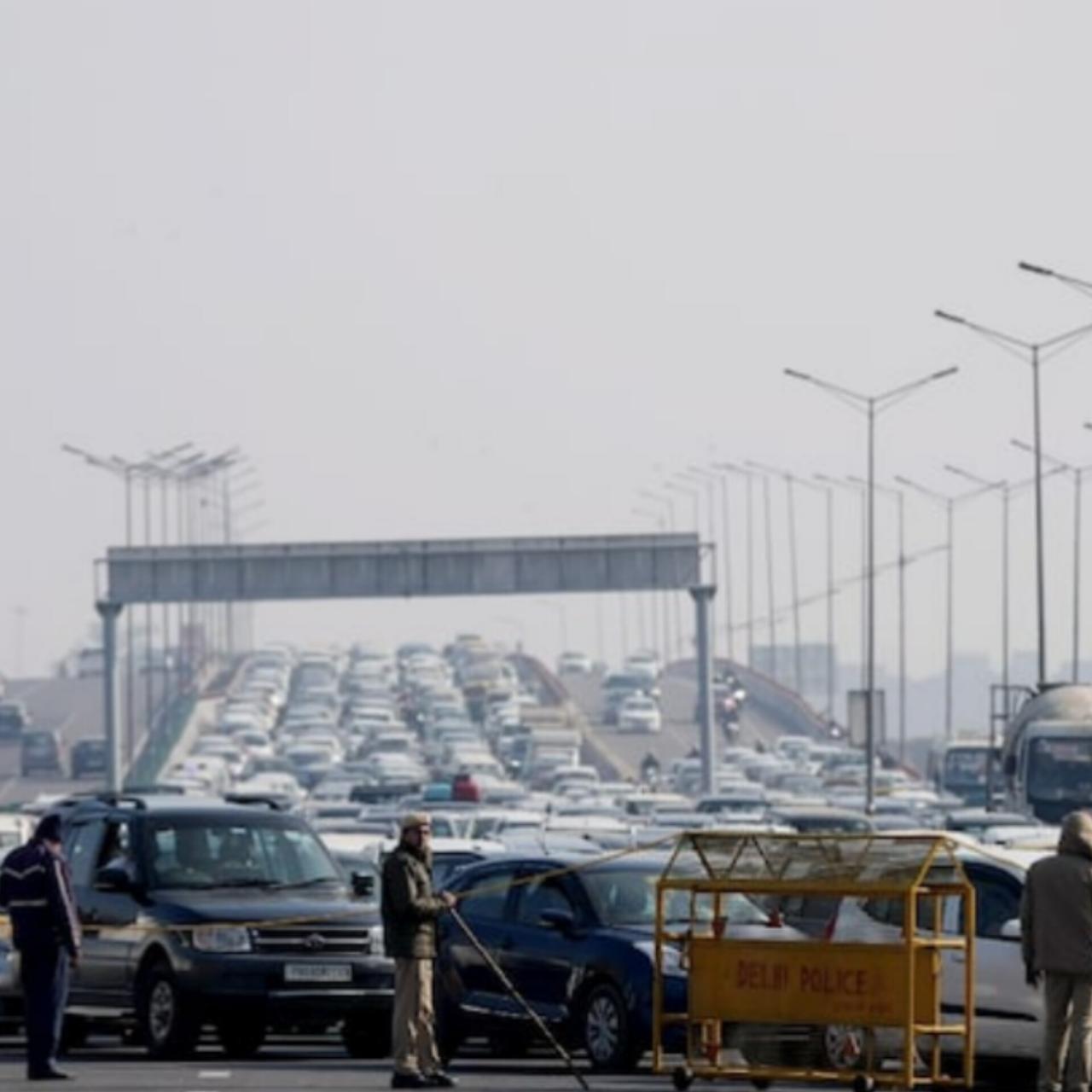 massive traffic jam  amid farmers protest