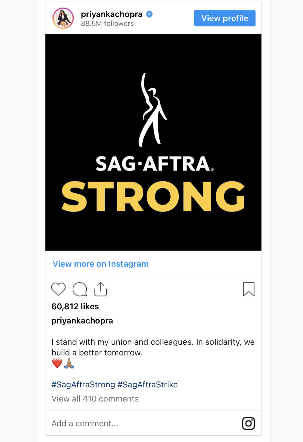 Photo Priyanka Chopra's support for SAG-AFTRA,