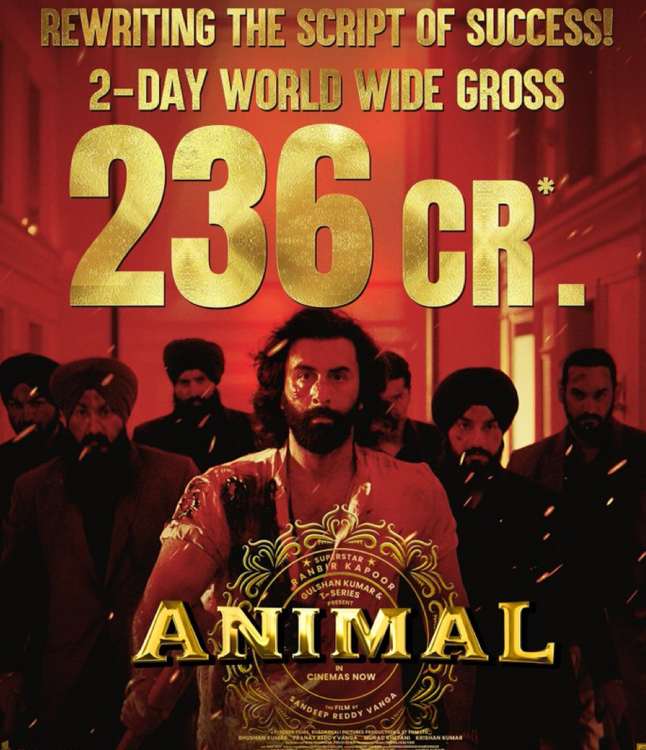 Animal's second day of worldwide box office collection surpasses ₹230 crore