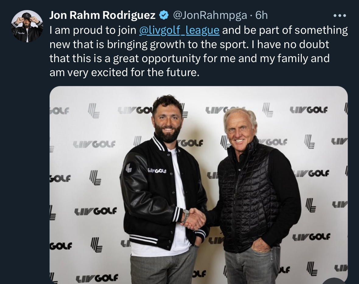 The PGA Tour suffers a major setback as Jon Rahm signs with LIV Golf