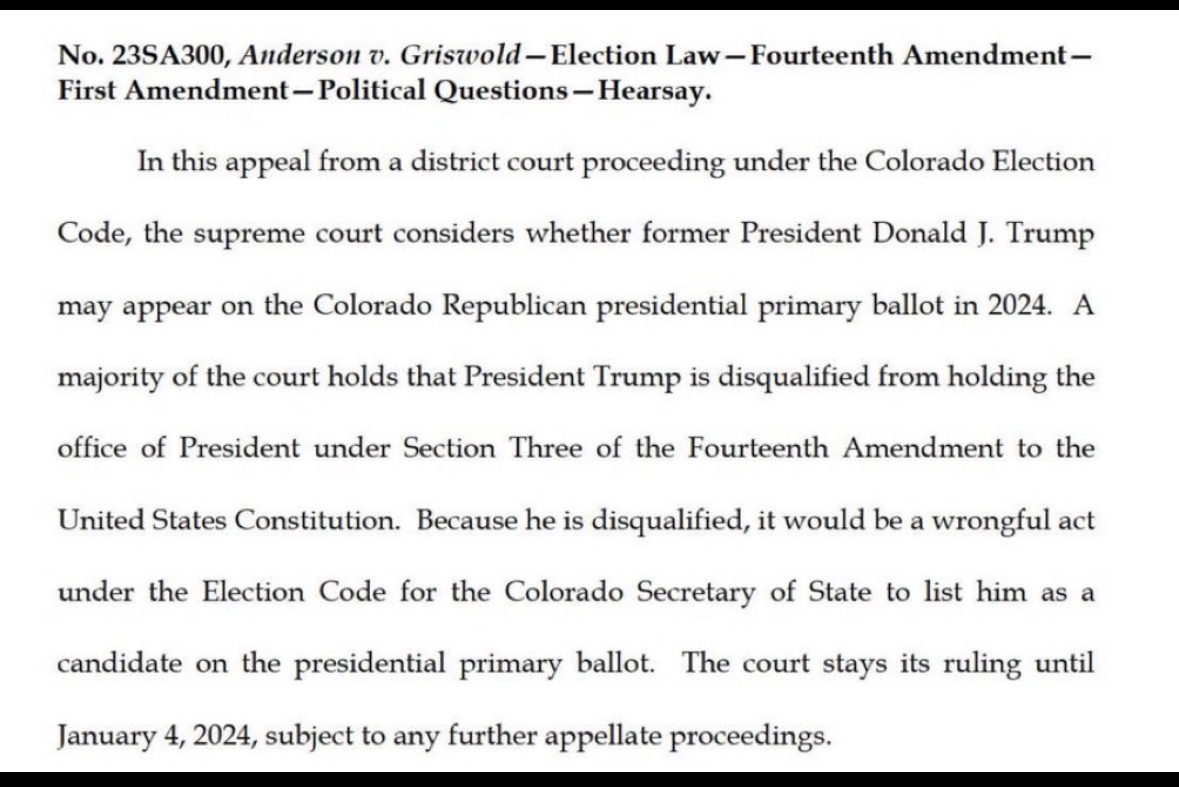 Trump 'ineligible' to run from Colorado in the 2024 Presidential Elections 