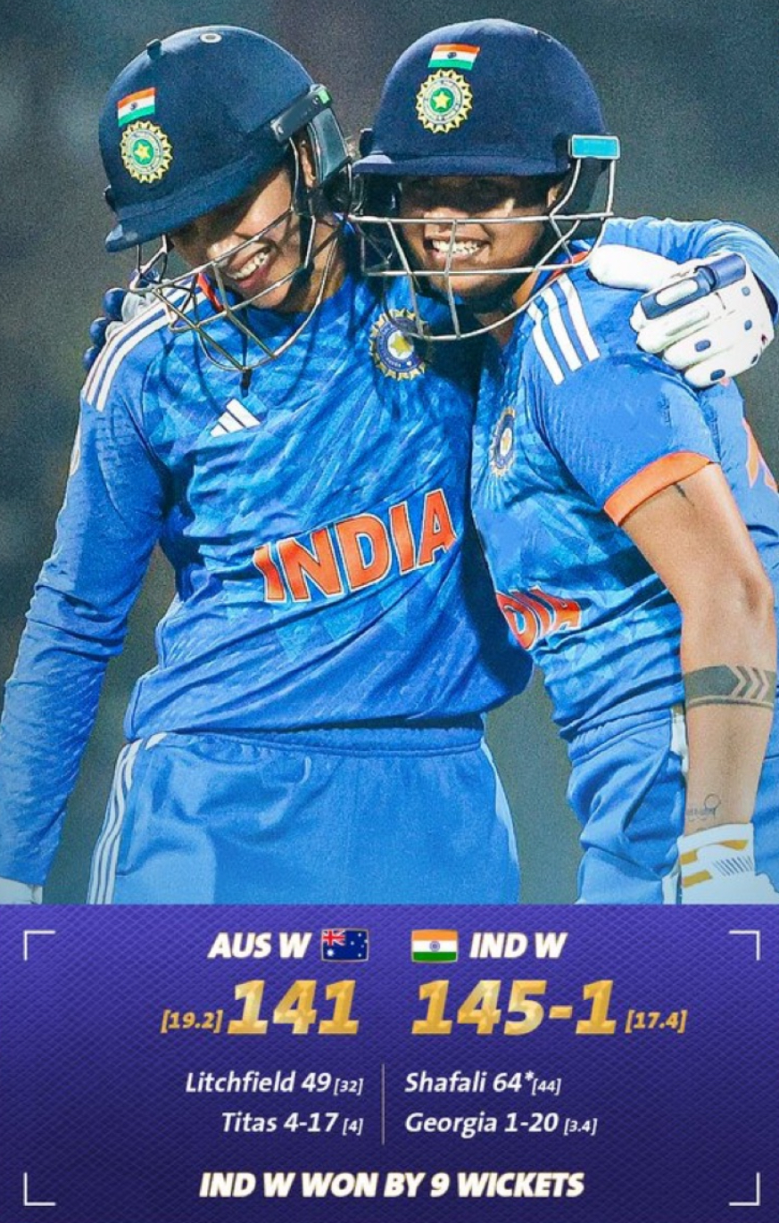 IND (w) vs. AUS (w): India beats Australia by nine wickets in the 1st T20I to lead the series