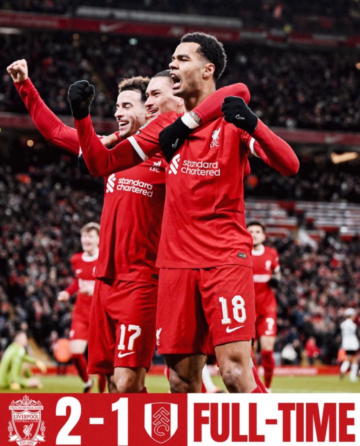 League Cup semi-final first leg: Liverpool beat Fulham 2-1