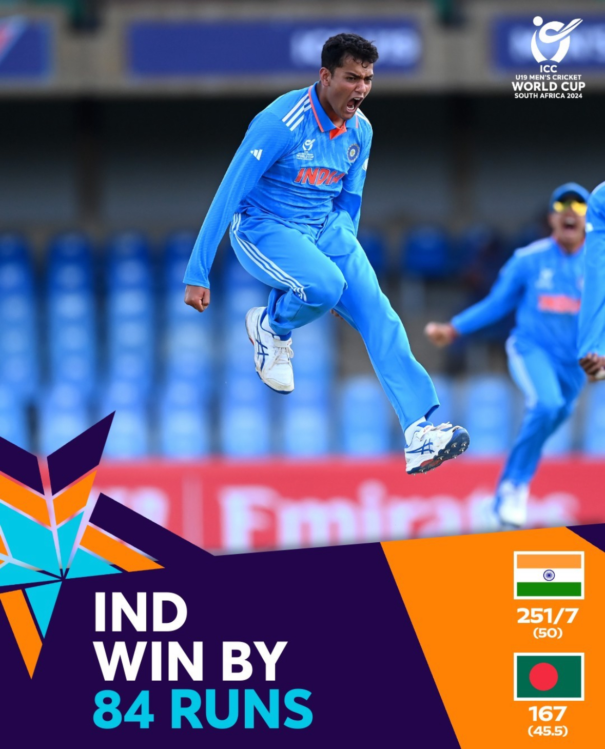 Champion-defenders India defeated Bangladesh 84-run to start the U19 World Cup 2024