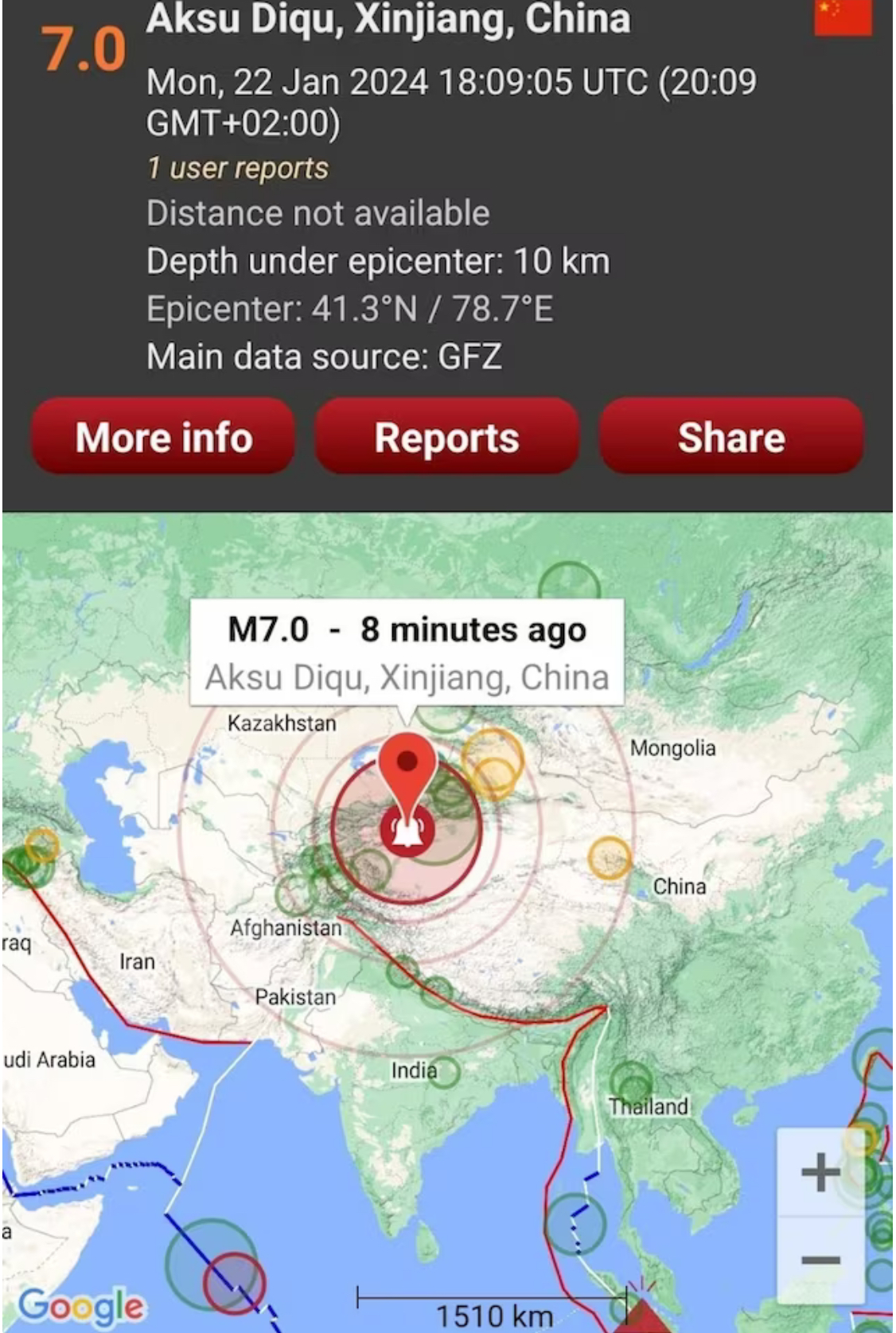 New Delhi shakes after a 7.2-magnitude earthquake hits the China-Kyrgyzstan border