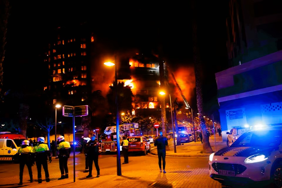 photo:apartment building where a fire occurred in Valencia, Spain, February 23, 2024