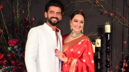 Sonakshi Sinha and Zaheer Iqbal at their wedding reception at Bastian