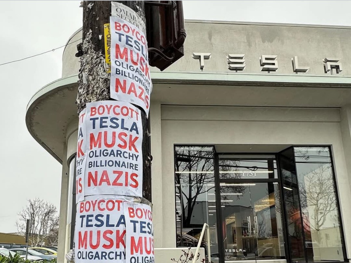 Nazi car’ graffiti and arson anti-Tesla protests and attacks across US are on rise