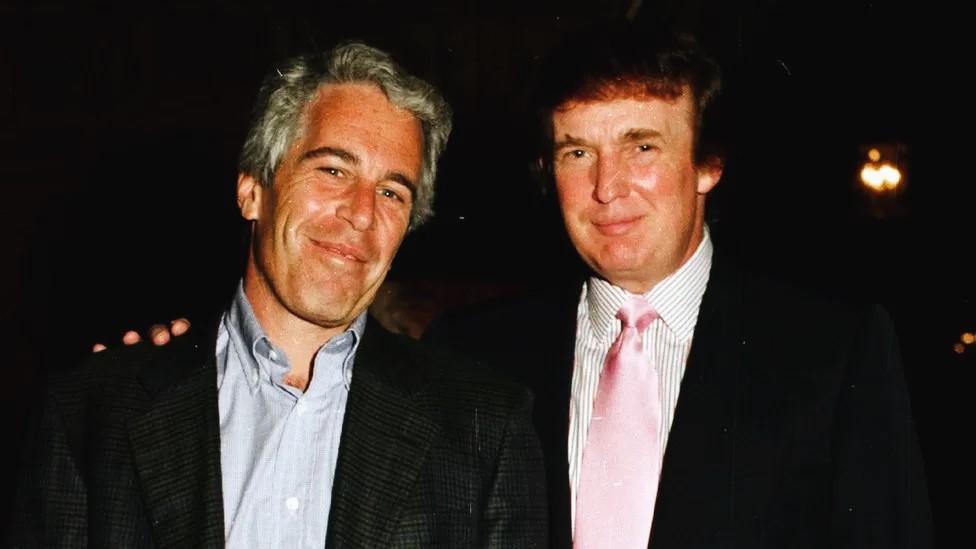 Jeffrey Epstein, left, with Donald Trump at the former president's Mar-a-Lago estate in Florida in 1997