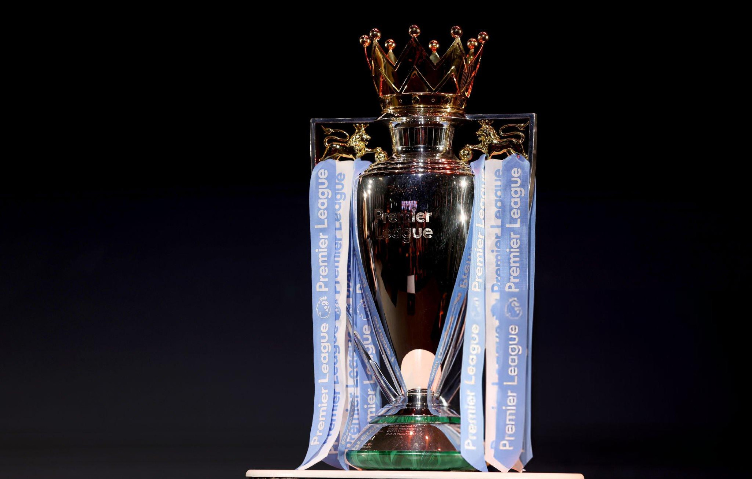 A detailed view of the Premier League trophy during the Premier League Hall of Fame 2024 Inductions event at HERE at Outernet on April 23, 2024 in London, England. 