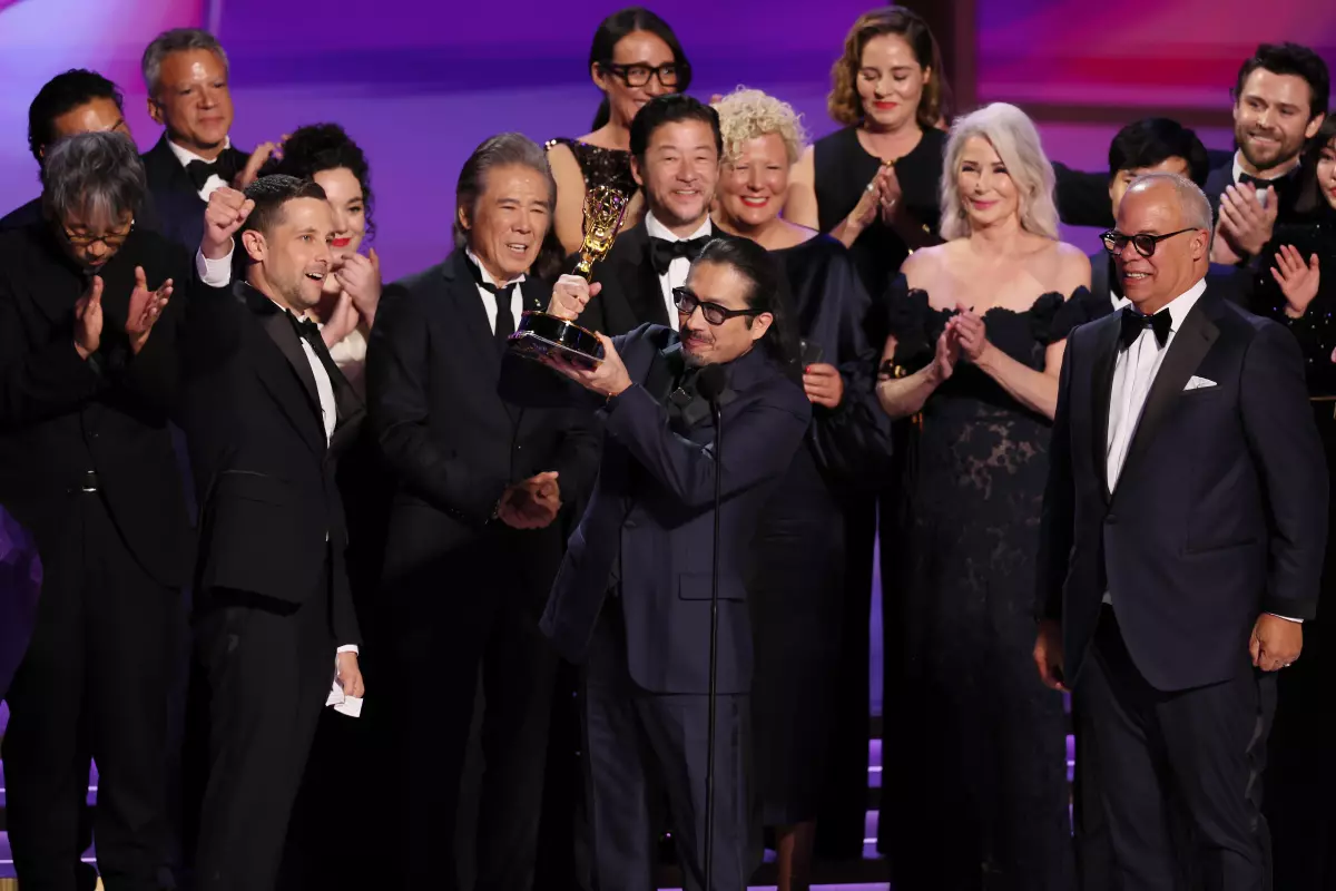 The cast and crew of “Shogun” during the 76th Primetime Emmy Awards at the Peacock Theater on Sunday